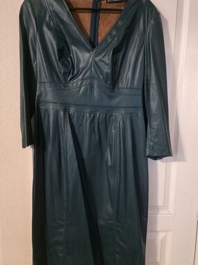 New York & Company Teal Faux Leather Midi Dress